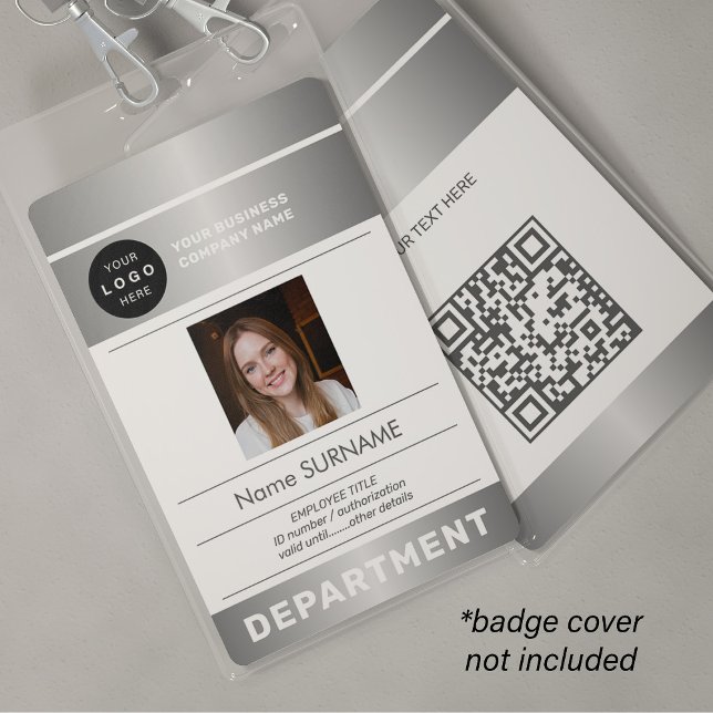 QR code company logo employee photo silver ID Badge (Creator Uploaded)