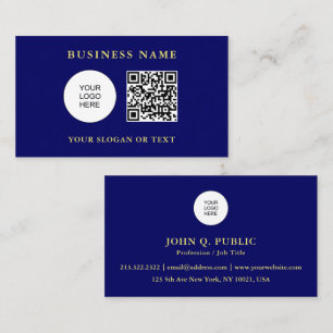 QR Code Company Logo Here Template Navy Blue Business Card