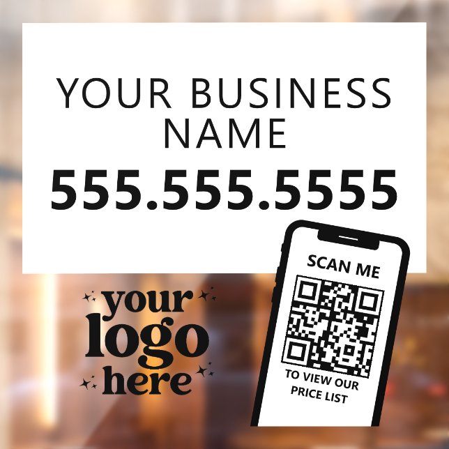 QR Code Company Logo Modern Minimalist Black White Window Cling (Sheet 2)