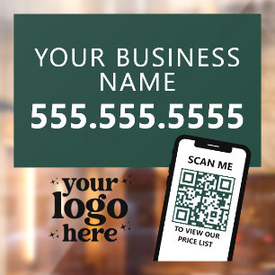 QR Code Company Logo Modern Minimalist Dark Green Window Cling