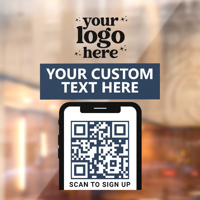 QR Code Company Logo Modern Minimalist Navy Blue Window Cling (Sheet 2)