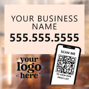 QR Code Company Logo Modern Minimalist Pink White Window Cling