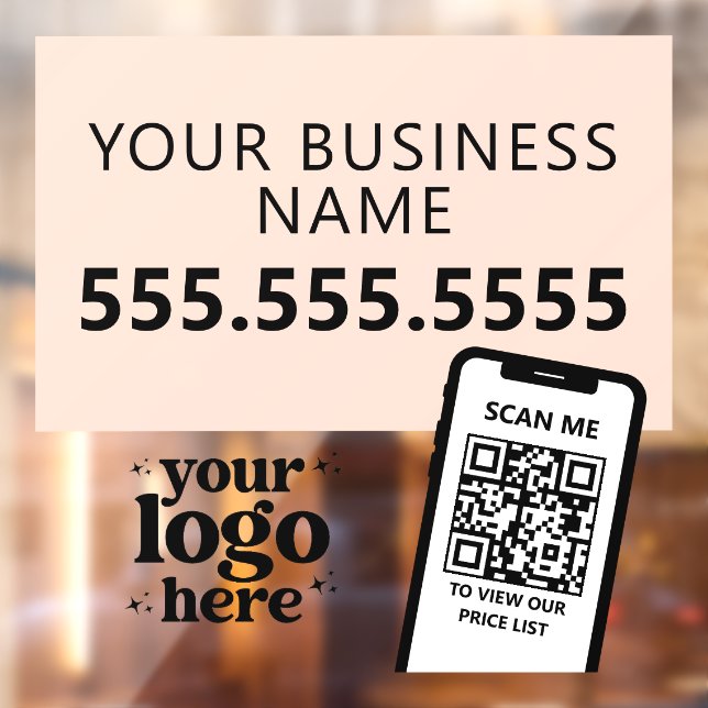 QR Code Company Logo Modern Minimalist Pink White Window Cling (Sheet 2)