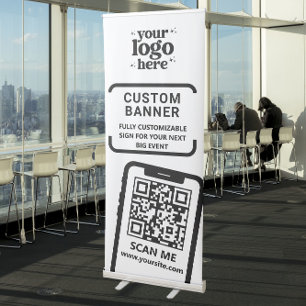 QR Code Company Logo Modern Standing Event Roll Up Retractable Banner