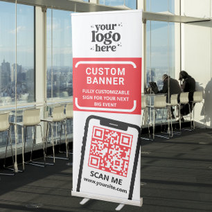 QR Code Company Logo Red Standing Event Roll Up Retractable Banner