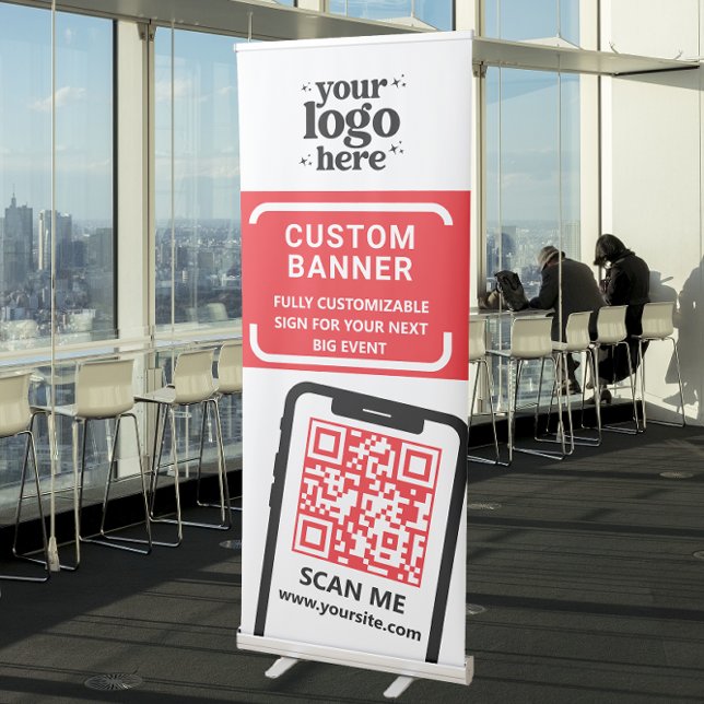 QR Code Company Logo Red Standing Event Roll Up Retractable Banner (Creator Uploaded)