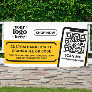 QR Code Company Logo Yellow Indoor Outdoor Vinyl Banner