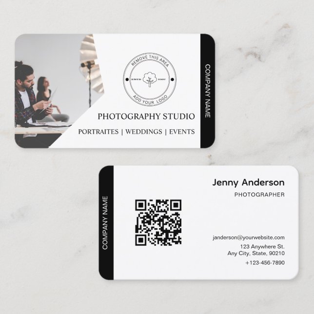 QR code Company Name & Logo Photographer  Business Card (Front/Back)