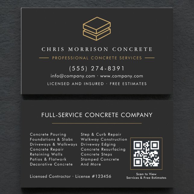 QR Code Concrete & Cement Services Company Business Card (Creator Uploaded)