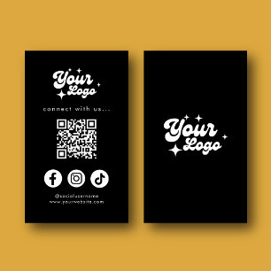 QR Code Connect With Us Black Business Card