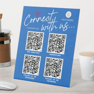 QR code connect with us modern trendy script logo Pedestal Sign