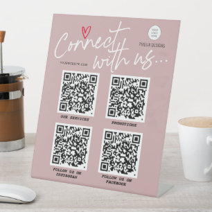 QR code connect with us Modern trendy script Pedestal Sign