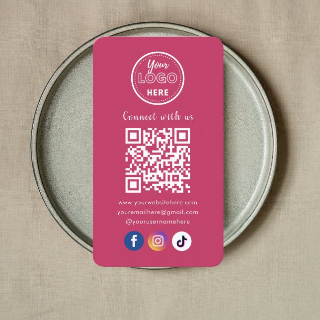 QR Code Connect With Us Social Media Hot Pink Business Card (Creator Uploaded)