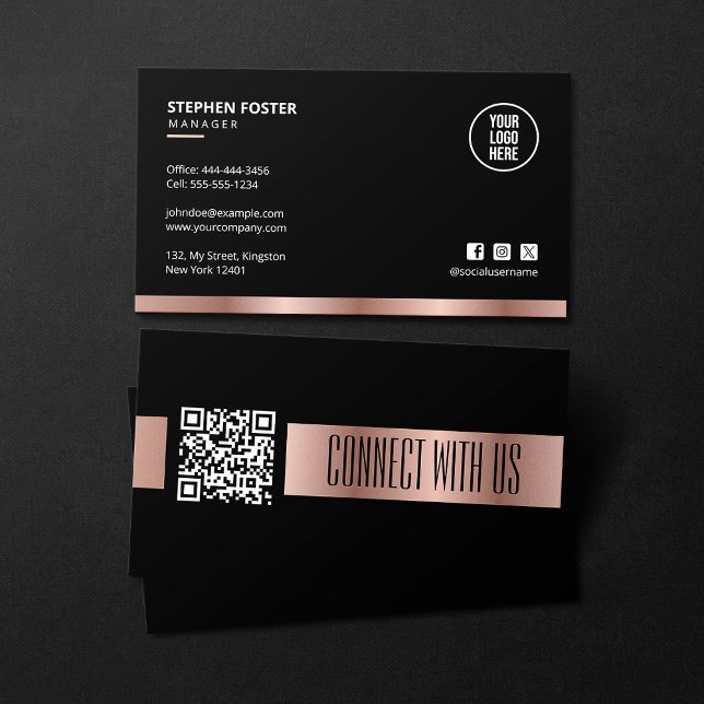 QR Code Connect With Us Social Media Rose Gold Business Card (Creator Uploaded)