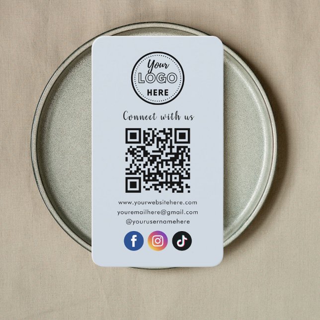 QR Code Connect With Us Social Media Soft Navy Business Card (Creator Uploaded)
