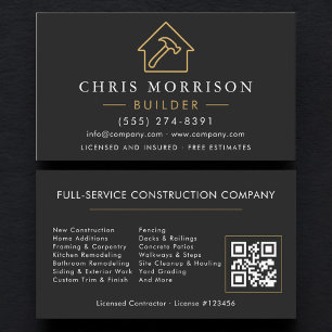 QR Code Construction Builder Black Gold Business Card