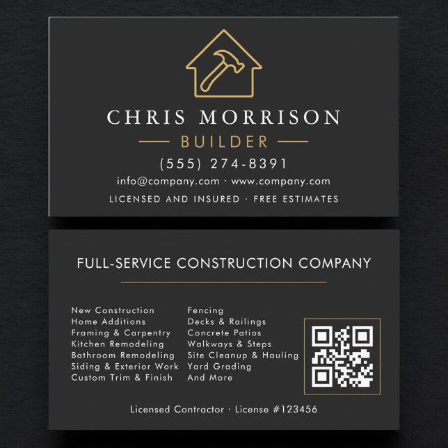 QR Code Construction Builder Black Gold  Business Card (Creator Uploaded)