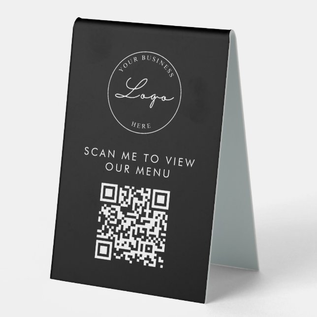 QR Code Contactless Menu Logo Black Modern (Front)