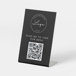 QR Code Contactless Menu Logo Black Modern Pedestal Sign