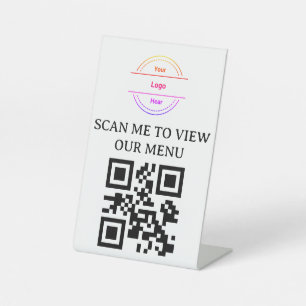 QR Code Contactless Menu Logo White Minimalist Ped Pedestal Sign
