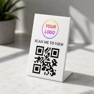 QR Code Contactless Menu Logo White Minimalist Ped Pedestal Sign