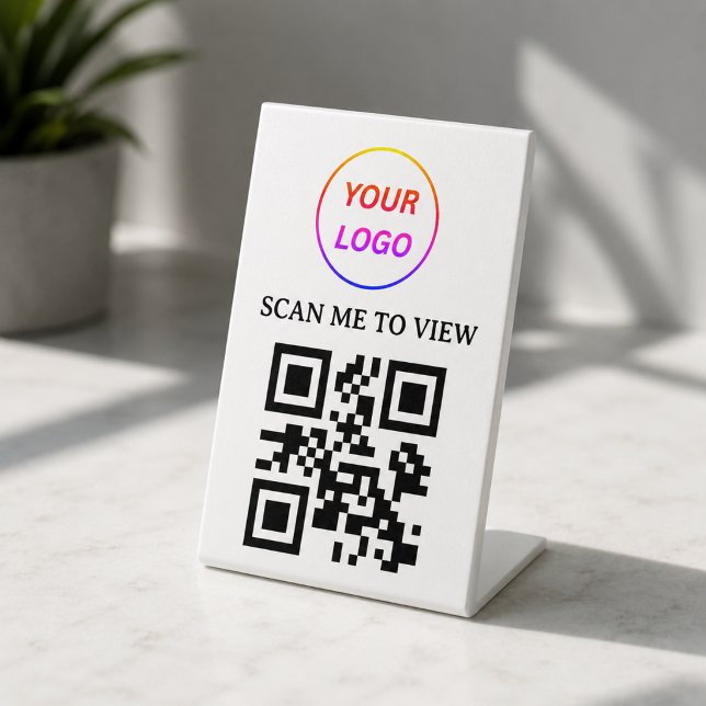 QR Code Contactless Menu Logo White Minimalist Ped Pedestal Sign (Creator Uploaded)