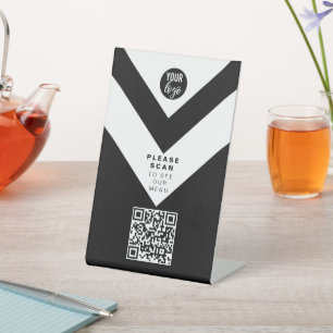 QR Code Contactless Modern Cafe Menu Logo Black Pedestal Sign