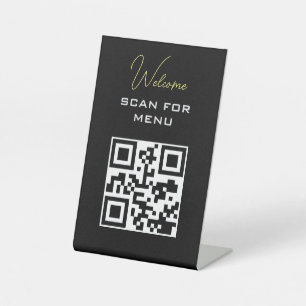 QR Code Contactless Scannable Menu Black White Pedestal Sign