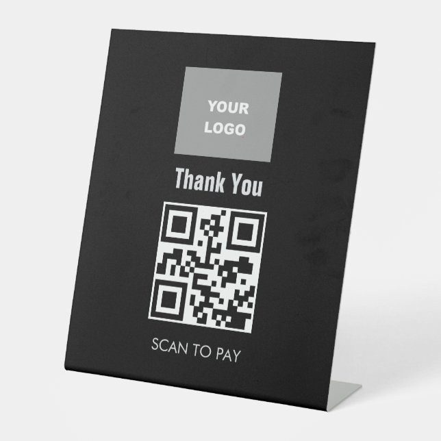 QR Code Contactless Scannable Menu Logo White Pedestal Sign (Front)