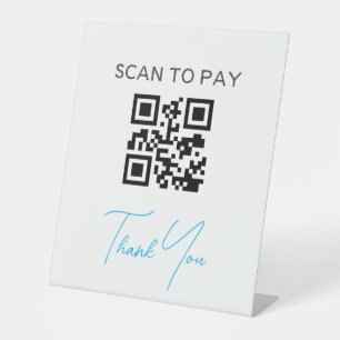 QR Code Contactless Scannable Pay Black White Pedestal Sign