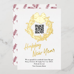 QR code corporate business Happy New Year Foil Holiday Card