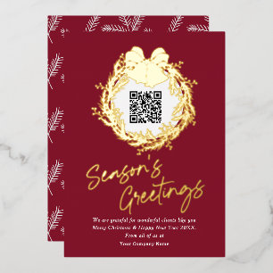 QR code corporate business seasons greeting Foil H Foil Holiday Card