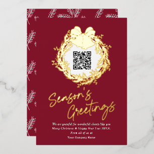 QR code corporate business seasons greeting Foil H Holiday Card
