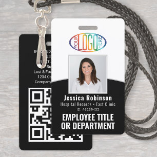 QR Code Corporate Logo Employee Photo Black White ID Badge