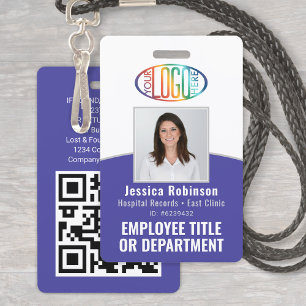 QR Code Corporate Logo Employee Photo ID Purple ID Badge