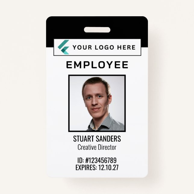 QR Code Corporate Logo Photo Employee ID Badge (Front)