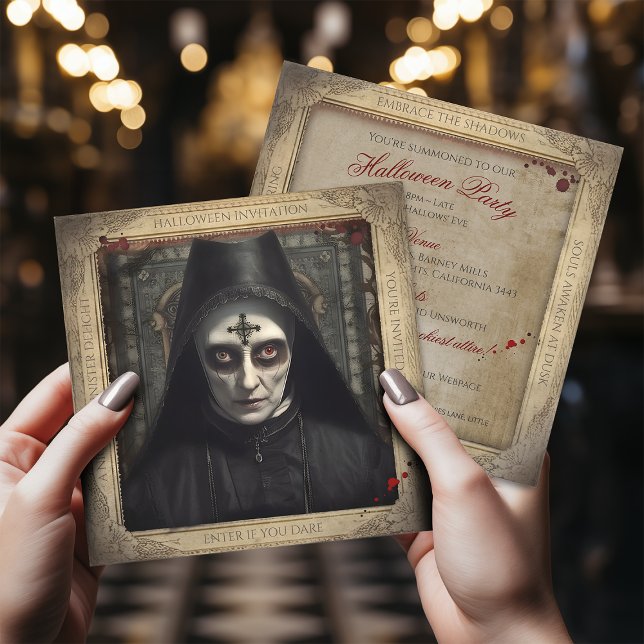 QR Code Creepy Nun Lunatic Asylum Halloween Invitation (Creator Uploaded)