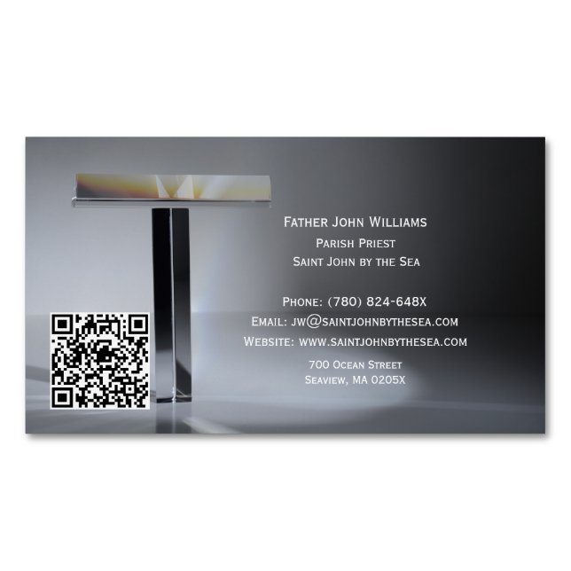 QR Code Cross Priest Business Card Magnet (Front)