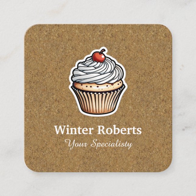 QR code cupcake home bakery chic kraft Square Business Card (Front)