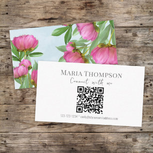QR Code Custom Elegant Pink Floral Connect with Me Business Card