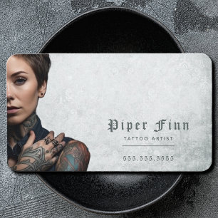 QR Code Custom Grey Demask Vintage Tattoo Artist Business Card