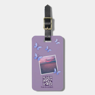 QR code Custom Image Blue Butterfly Flutter Luggage Tag
