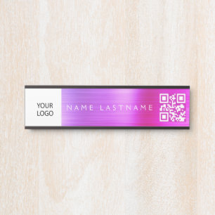 QR Code Custom Logo Executive Purple Pink Door Sign