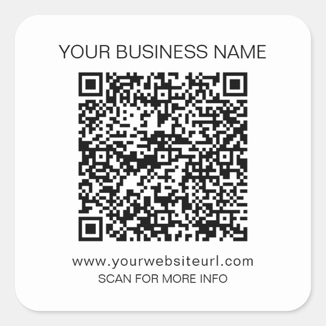 QR Code Custom Logo & Text Marketing Square Sticke Sticker (Front)