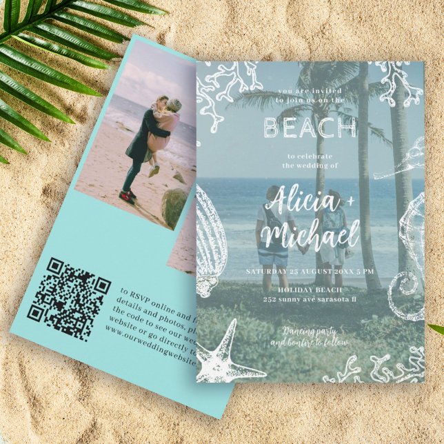 QR CODE custom photo collage summer beach wedding Invitation (Creator Uploaded)