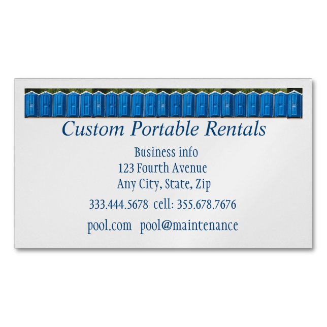 QR Code, Custom Portable Toilet Rentals Magnetic Business Card (Front)