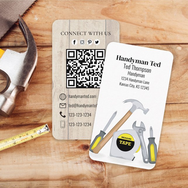 QR Code Custom Social Media Handyman Tools Business Card (Creator Uploaded)