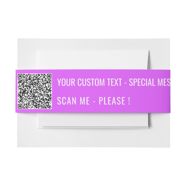 QR Code Custom Text and Colour Belly Band Template Invitation Belly Band (Front Example)