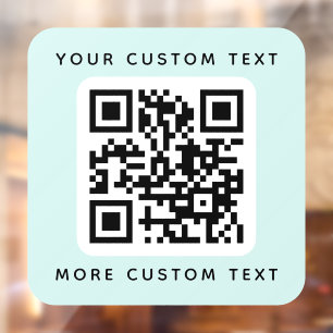 QR code custom text top and bottom light aqua blue Window Cling