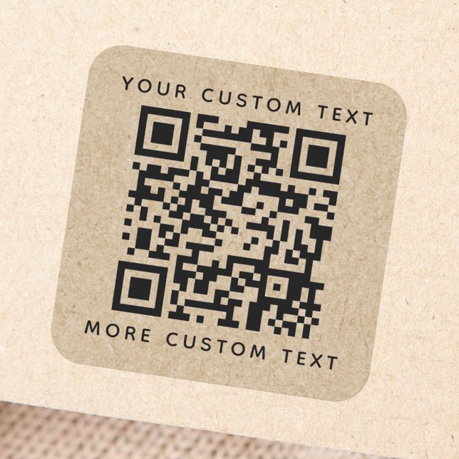 QR code custom text top bottom Kraft paper look Square Sticker (Creator Uploaded)
